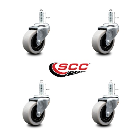 Service Caster 2 Inch Thermoplastic Rubber Wheel 3/8 Inch Threaded Stem Caster SCC, 4PK SCC-TS05S210-TPRS-381615-4